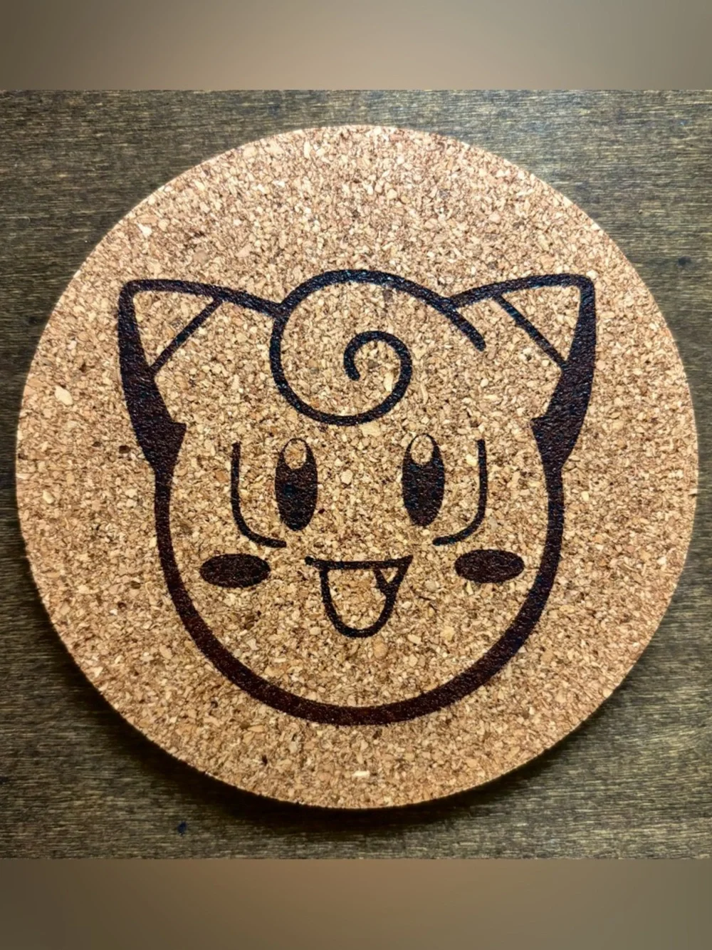 Pokemon Clefairy Face Laser Engraved Cork Coaster